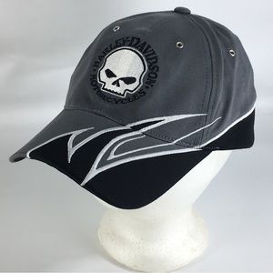 Harley Davidson Motorcycles Gray w/ Black Flames Skull Cap Fitted Large Hat